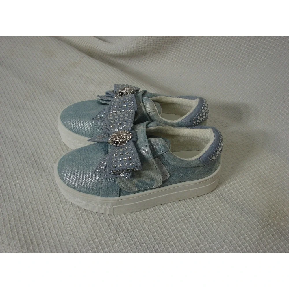 Kurt Geiger Mini Laney Bow Rhinestone Denim Sneakers Shoes Girls Sz US 8 M/EU 24